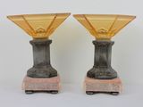 pair of art deco vases on casteors on marble bases
