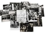 black and white photograph of a bunch of old photos of people