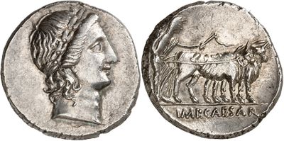 a close up of a coin with a woman and a horse on it