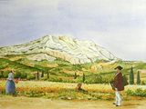 un tableau représentant un homme et une femme marchant dans un champ