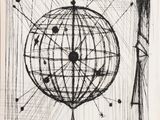 an image of a black and white drawing of a sphere on a stand