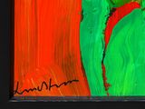 a picture of a painting of a red and green flower