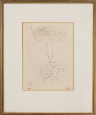une image représentant un dessin d'un oiseau volant au-dessus d'un cochon