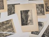 a lot of old pictures on the table together