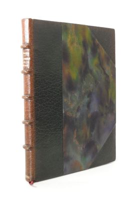 an old book with a leather cover with a picture of a cat