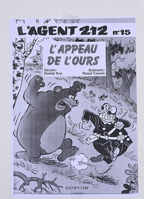 dessin représentant un ours et un homme dans une forêt peuplée d'arbres