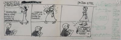 esquisses d'une bande dessinée représentant une femme en robe et un homme en smoking