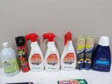 many different types of cleaning products on the counter