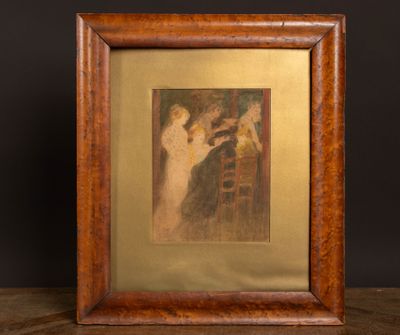 une image représentant un tableau où l'on voit une femme en robe blanche et un homme en costume noir