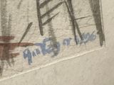 graffiti on the wall of a room with a ladder and a chair