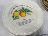 a white plate with a picture of two oranges on it