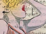 un tableau représentant une femme se tenant la tête entre les mains