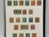 une photo encadrée représentant une collection de timbres français