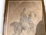 a picture of a drawing of a man on a horse