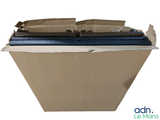 a cardboard box with a laptop on top of it