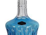 a blue glass bottle with a clear top