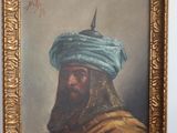 painting of a man in a turban and a blue turban