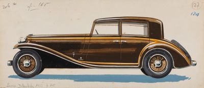 drawing of a brown and black car on a white background
