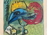 une image représentant un tableau d'un oiseau à la queue rouge et bleue
