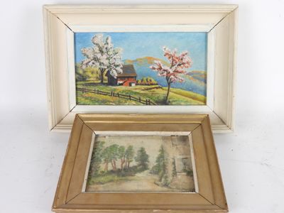 Réunion de deux petits tableaux : - Janoko. Paysage aux arbr… - Photo 1