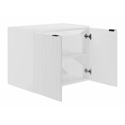 an image of a close up of a white cabinet with a door open