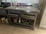 a stainless steel kitchen counter with a sink and a dishwasher