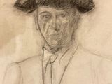 drawing of a man in a suit and hat with a tie