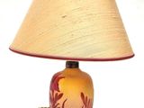 a lamp that is sitting on a table with a lamp shade on it