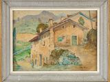 an image of a painting of a house in a rural setting