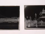 two black and white photographs of a bridge and a man on a horse