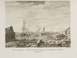 an old picture of a city with a lot of people on it
