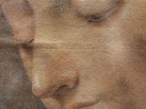 painting of a woman ' s head with eyes closed