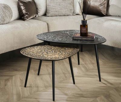 Lot de 2 tables basses en métal bronze et argenté, Dimension…