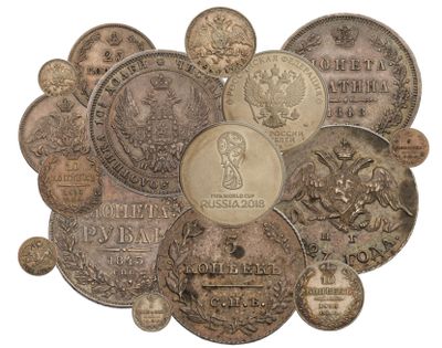many different types of coins in this picture
