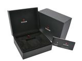 the box is black and has a watch inside of it