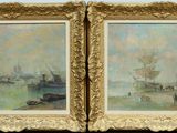deux tableaux représentant des bateaux sur l'eau et un bateau dans l'eau