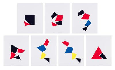 un ensemble de six motifs géométriques de couleurs différentes sur fond blanc