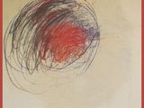 une image représentant un dessin d'une balle rouge sur une feuille blanche