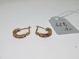 paire de boucles d'oreilles créoles dorées ornées de pierres roses et blanches