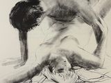 drawing of a naked woman laying on her back on the ground