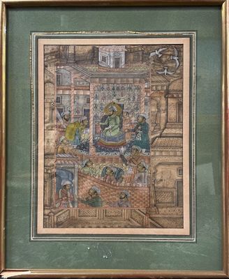 framed picture of a painting of a man and woman in a kitchen