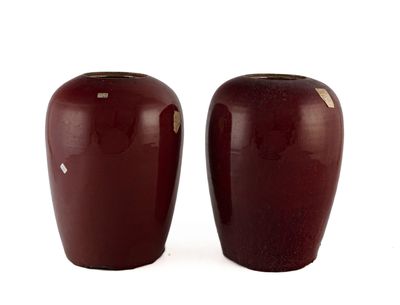 deux vases posés l'un à côté de l'autre sur une surface blanche