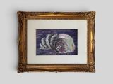 painting of a seashell in a gold frame hanging on a wall
