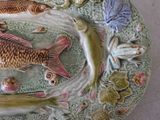 a plate with fish and shells on it on a table