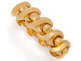 a close up of a gold ring on a white background
