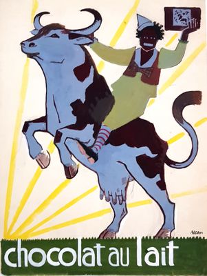 painting of a man riding a cow with a cell phone in his hand