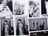 several black and white photographs of men and women in a room