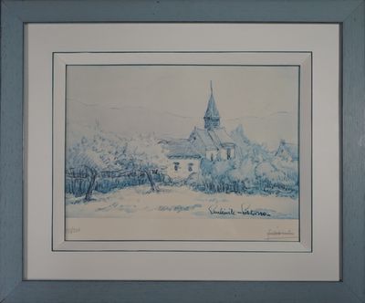 Paul Emile PISSARRO (1884-1972). Village dans l'Oise. Lithographie sur