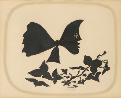 a black and white drawing of a bow on a plate