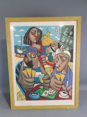 painting of a group of people playing cards on a table